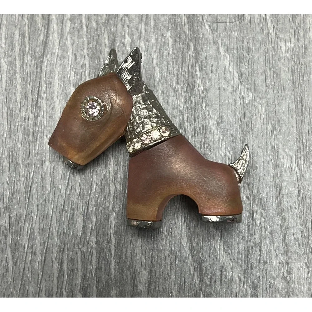 Vintage Hattie Carnegie Pink Frosted‎ Scottie Dog Pin Brooch
